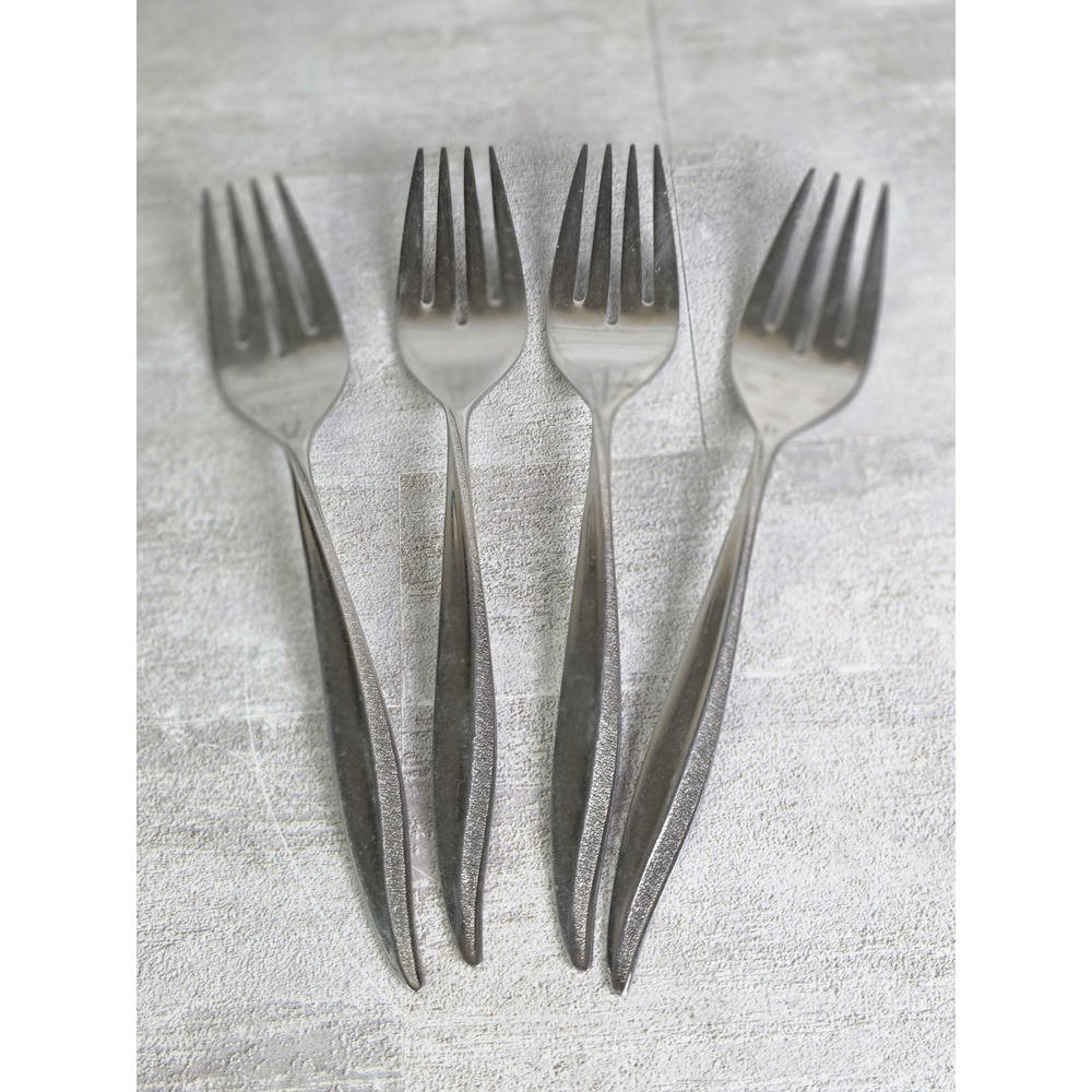 OneidaCraft Deluxe TEXTURA 4pcs Salad Forks Stainless Flatware Shiny